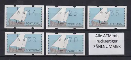 Portugal 1992 ATM Caravelle Satz 14-25-35-38-70 ** alle ATM mit Zählnummer (ZN)