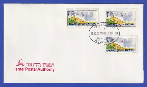 ATM Israel Touristik Jaffa mit Nr. 004 Satz 110-170-200 gest. 26.12.96 auf Brief