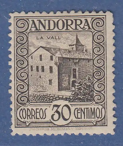 Andorra 1929  Freimarke 30 C altes Posthaus Mi.-Nr. 21 A ungebraucht * 