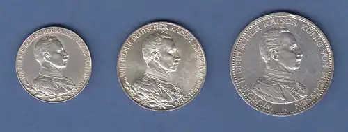 Deutsches Kaiserreich Preußen Wilhelm II. in Uniform Silbermünzensatz 2-3-5 Mark