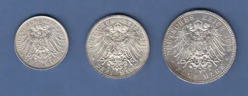 Deutsches Kaiserreich Preußen Wilhelm II. in Uniform Silbermünzensatz 2-3-5 Mark