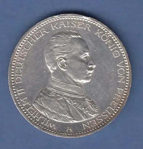 Deutsches Kaiserreich Preußen Silbermünze Wilhelm II. in Uniform 3 Mark 1914 vz