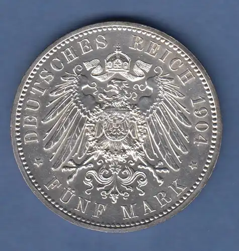 Deutsches Kaiserreich Sachsen Tod König Georg 5 Mark 1904 E fast stempelglanz !