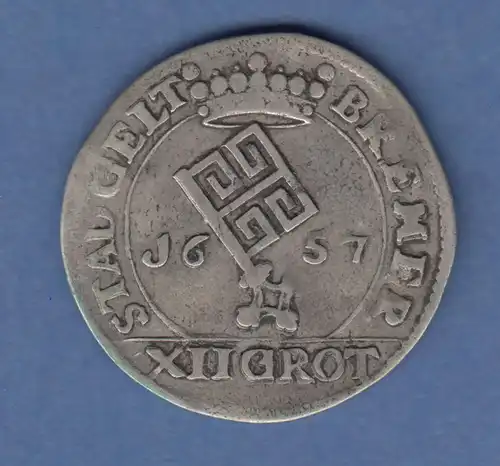 Bremen Ferdinand III. . Silbermünze 12 Grote 1657 Stadtwappen / Reichsadler