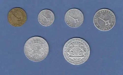 Bremen Notgeld Bremer Verrechnungs-Pfennig bzw. -Mark kpl. Satz 6 Nominale vz-st