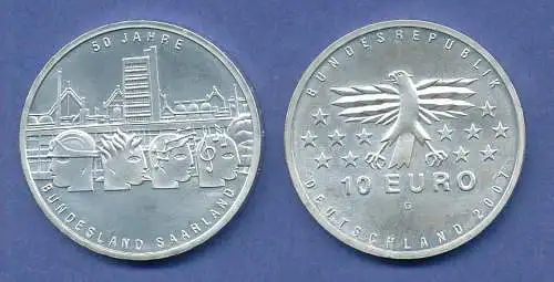 10-€-Gedenkmünze 50 Jahre Bundesland Saarland 2007, stempelglanz