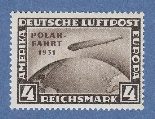 Dt. Reich Zeppelin-Polarfahrt 4-RM-Wert Mi-Nr. 458 ** Attest Schlegel einwandfr.