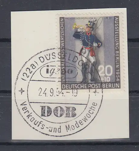 Berlin 1954 Postillon Mi.-Nr. 120 auf Briefstück mit Sonder-O DÜSSELDORF DOB 