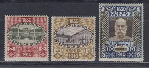 Österreich 1910 Kaiser-Geburtstag Mi.-Nr. 161-177 kpl. Satz ** mit BPP-Attest 