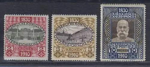 Österreich 1910 Kaiser-Geburtstag Mi.-Nr. 161-177 kpl. Satz **, Attest Soecknick