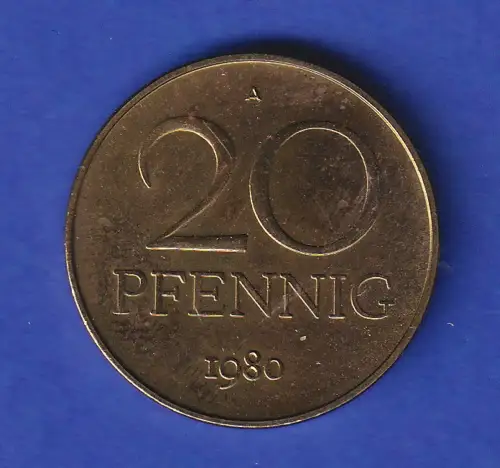 DDR Messing-Kursmünze 20 Pfennig A 1980 vorzüglich !