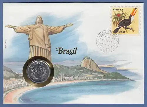 Numisbrief Brasilien 1984 mit Umlauf-Münze 50 Cruzeiros bankfrisch 