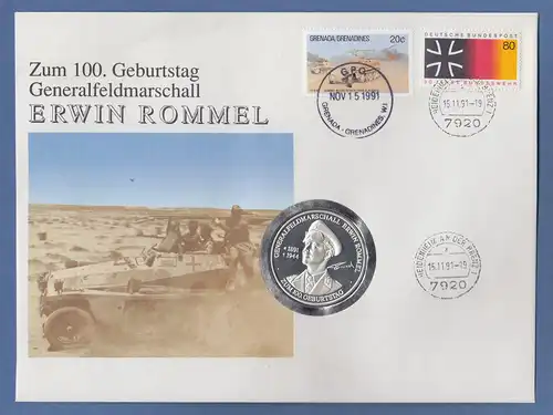 Medaillenbrief zum 100. Geburtstag von Erwin Rommel, 1991 