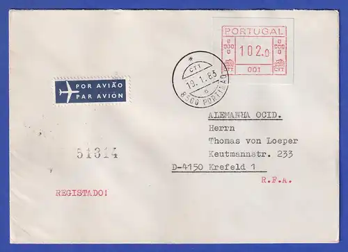 Portugal seltener R-Brief mit Orts-ATM 001 102,0 und Orts-O Portimao 19.1.1983 