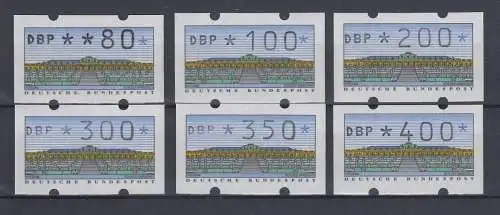 Deutschland ATM Sanssouci Typ K Satz 6 Werte 80-400 Pfg, Mi.-Nr. 2.1.1 VS1 ** 