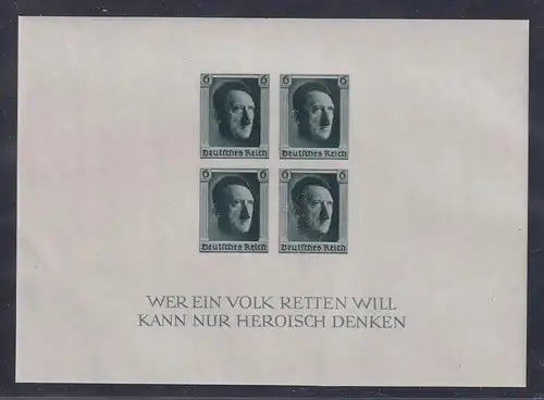 Deutsches Reich 1937 48. Geburtstag Adolf Hitlers Mi.-Nr. Block 8 **