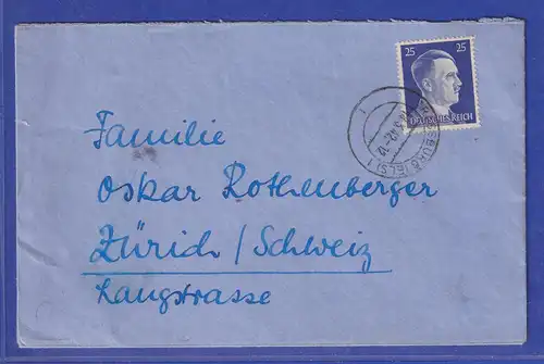 Dt. Reich 25 Pfg Mi.-Nr. 793 auf Brief nach CH 1942 Abs. Anneliese Rothenberger