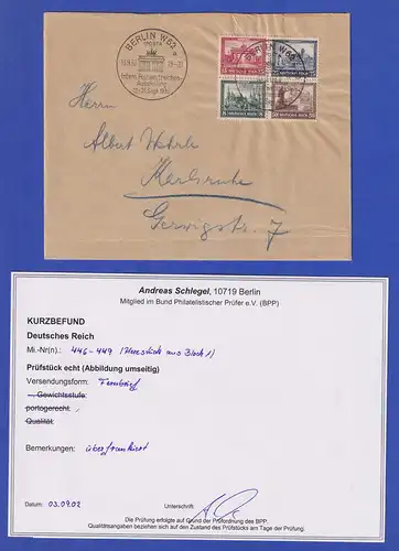 Dt. Reich IPOSTA-Zusammendruck Mi-Nr 446-449 auf Brief von Berlin nach Karlsruhe