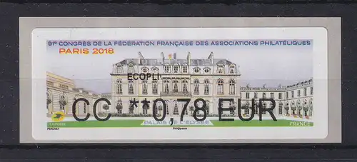 Frankreich 2018 ATM Philateliekongress Elysee-Palast  Druck Nabanco  ** 
