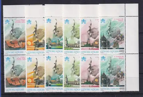 Vatikan 1997 Weltreisen des Papstes Mi.-Nr. 1227-1232 Eckrandpaare **