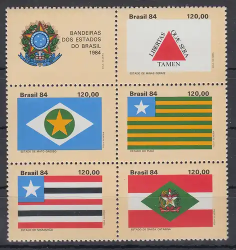 Brasilien 1984 Flaggen der Bundesstaaten  Mi-Nr 2079-2083 **   RHM # C-1425-29
