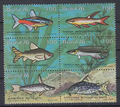 Brasilien 1976 Fische  Mi-Nr 1545-1550 **   RHM # C-939-944