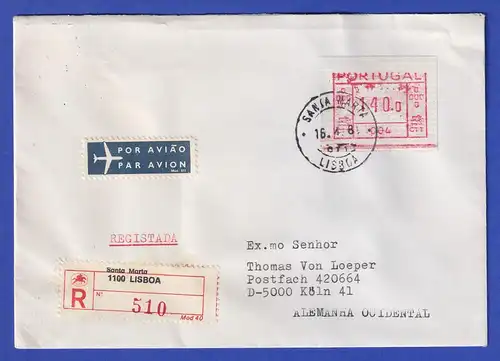 Portugal Frama-ATM 1981 Aut.-Nr. 004  R-Brief mit ATM vom OA, Orts-Stempel