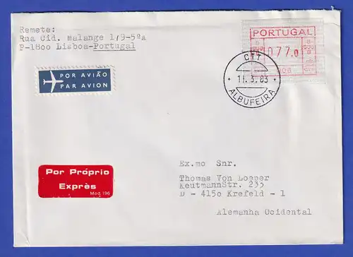 Portugal Frama-ATM 1981 Aut.-Nr. 006  Eil-Brief mit ATM aus OA und VS-O 11.3.83