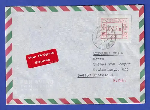 Portugal Frama-ATM 1981 Aut.-Nr. 007  E-Brief mit ATM aus OA und Orts-O 19.1.83
