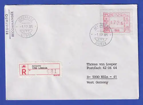 Portugal Frama-ATM Aut.-Nr. 008  R-Brief mit ATM 172,5 vom Ersttag 1.12.85