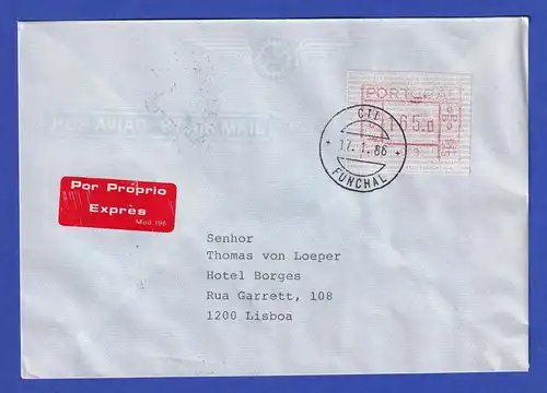 Portugal Frama-ATM Aut.-Nr. 009  Eil-Brief mit ATM 165,0 vom 17.1.86