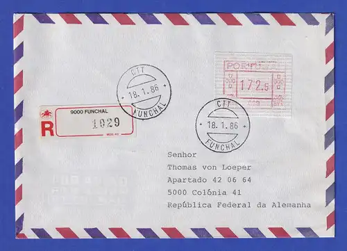 Portugal Frama-ATM Aut.-Nr. 009  R-Brief mit ATM 172,5 vom 18.1.86