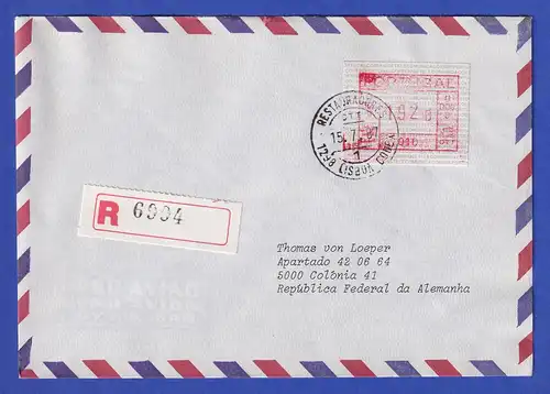 Portugal Frama-ATM Aut.-Nr. 010 R-Brief mit ATM 192,0   Ersttag 15.7.87