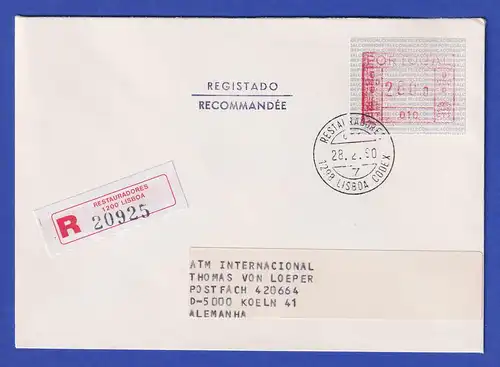 Portugal Frama-ATM Aut.-Nr. 010 R-Brief mit ATM 260,0 Automaten-Letzttag 28.2.90