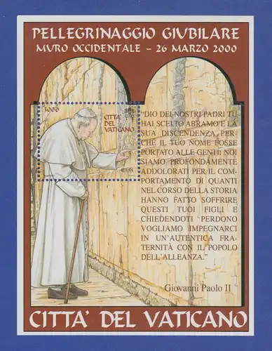 Vatikan Blockausgabe 2001 Mi.-Nr. Block  22 **  Weltreisen Papst Joh. Paul II.