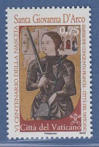 Vatikan 2012 Mi.-Nr. 1737 Sondermarke ** Jeanne d'Arc / Jungfrau von Orléans