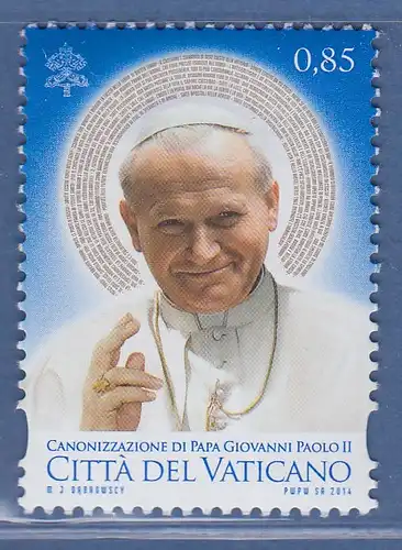 Vatikan 2014 Mi.-Nr. 1802 Sondermarke ** Heiligsprechung Papst Johannes Paul II.