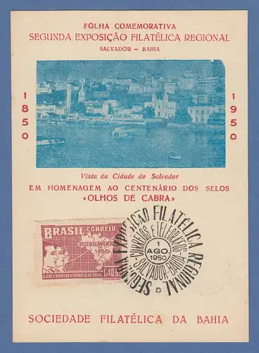 Brasil 1950 Folha comemorativa 2° expos. filatélica regional de Salvador / Bahia