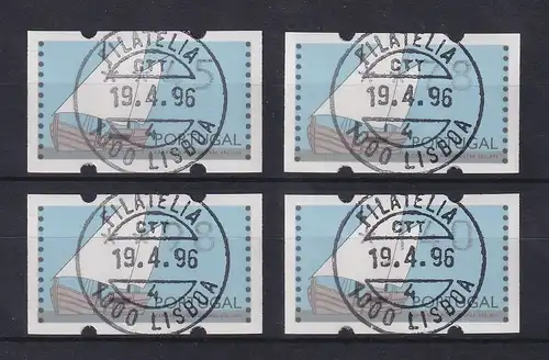 Portugal ATM Caravelle Satz 45-78-98-140 mit Stempel 19.4.96 LISBOA