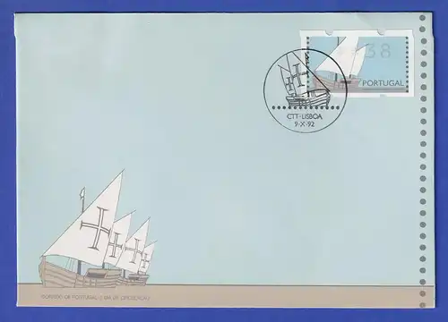 Portugal ATM Caravelle Einzelwert **38 auf Schmuck-FDC mit O LISBOA 9.10.92