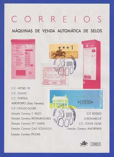 Portugal A5 Souvenir-Blatt mit Frama-, Klüssendorf- und Monetel-ATM, O 15.11.91