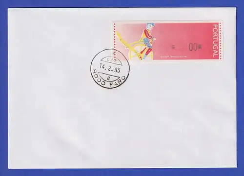 Portugal 1992 ATM Ciclista Mi.-Nr. 6 Teildruck-ATM auf blanco-Bf. O FARO 14.2.95