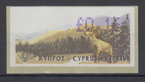 Zypern Amiel-ATM 1999, Mi-Nr. 2,  Auflage B Wert 0,16 **