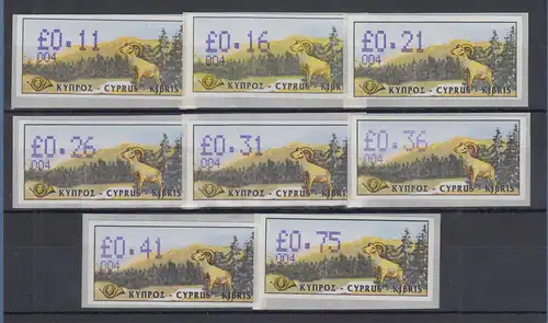 Zypern Amiel-ATM 1999 Mi-Nr. 4 Aut.-Nr. 004 Tastensatz 8 Werte **