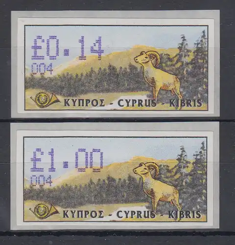 Zypern Amiel-ATM 1999  Mi-Nr. 4 Aut.-Nr. 004 Werte 0,14 und 1,00 **