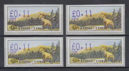 Zypern Amiel-ATM 1999  Mi-Nr. 4 Aut.-Nr. 001 - 002 - 003 - 004 je Wert 0,11 **