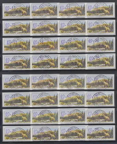 Zypern Amiel-ATM 1999 Mi-Nr. 4 Aut.-Nr. 003-004-005-006 je Tastensatz 8 Werte O