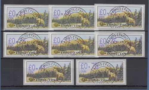 Zypern Amiel-ATM 1999 Mi-Nr. 4 Aut.-Nr. 006 Tastensatz 8 Werte O