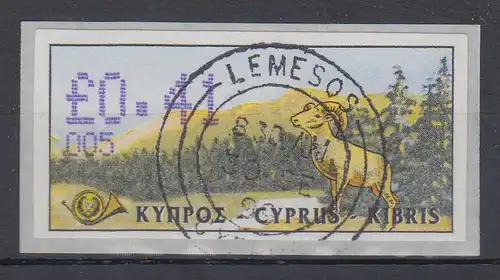 Zypern Amiel-ATM 1999  Mi-Nr. 4 Aut.-Nr. 005 Wert 0,41 gestempelt