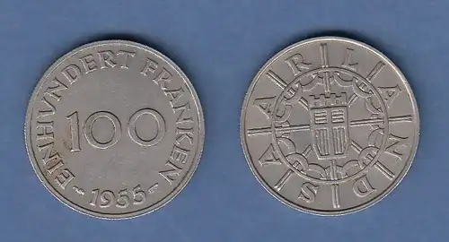 Saarland Kursmünze 100 Franken 1955 sehr schön - vorzüglich
